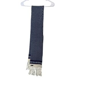 Wool Knit Scarf Womens Blue White‎ Fair Isle Tassel Fringe Winter Warm